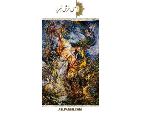 تابلو فرش مینیاتور بوسه بر آهو
