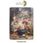 تابلو فرش دستباف گل گلدان سیاه