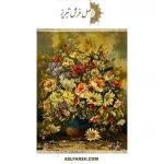 تابلو فرش دستباف گل گلدان آبی