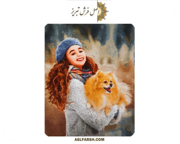 تابلو فرش دستباف طرح دختر و سگ
