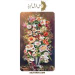 تابلو فرش دستباف گل گلدان طوسی