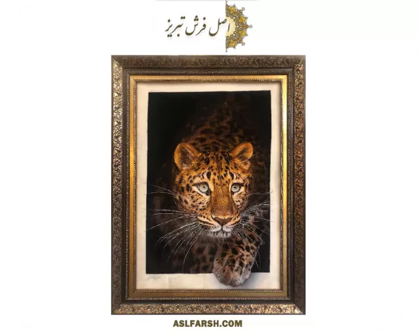 تابلو فرش دستباف پلنگ با قاب