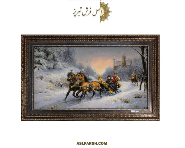تابلو فرش دستباف سورتمه سوار