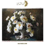 تابلو فرش دستباف گل گلدان رز عرضی