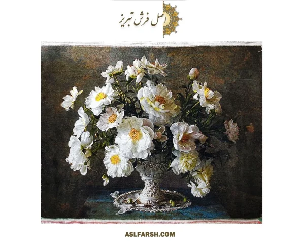تابلو فرش دستباف گل گلدان رز عرضی